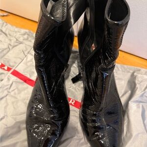 Prada Vintage Patent Black Heeled Boots 37.5